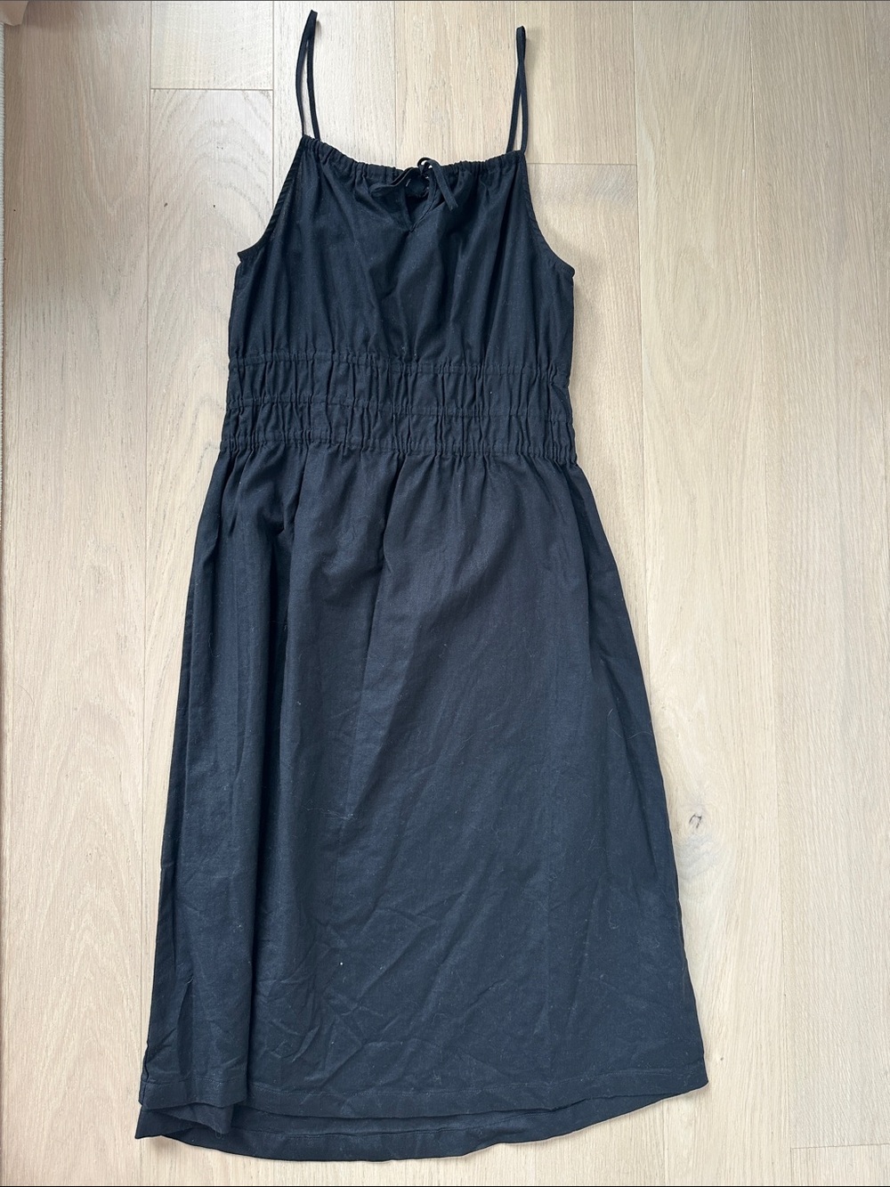 Saks Fifth Avenue Black Spaghetti-Strap Linen Dress